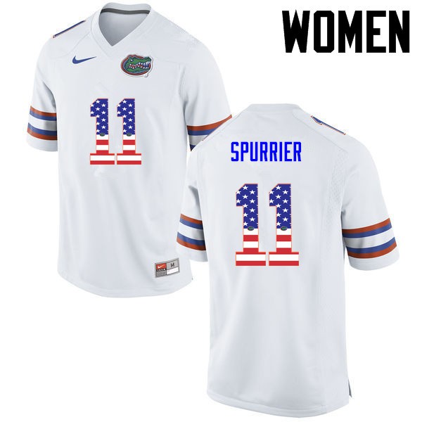 Florida Gators Women #11 Steve Spurrier College Football USA Flag Fashion White